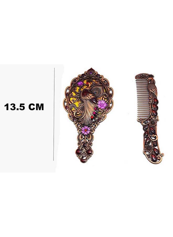 immatgar immatgar pharaonic Peafowl makeup pocket mirror with comb ancient Egyptian souvenirs gifts for women and mother from Egypt (Peafowl 2 - Red - 13.5 CM Tall)  - Image 2