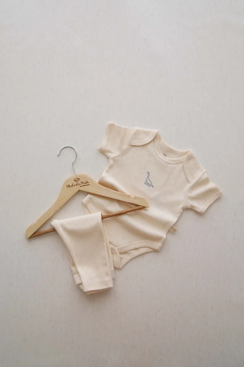 اوهلالا كوالا Indigo Dinosaur Embroidered Body - Tights Set
