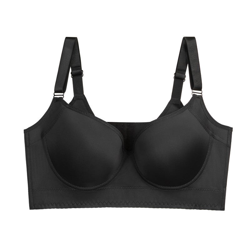 Cross-border plus size glossy seamless sexy underwear women push up breast collection anti-sagging bra with steel ring deep V bra Black  - Image 1