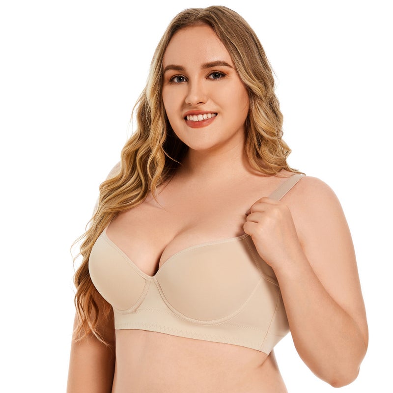 Cross-border plus size glossy seamless sexy underwear women push up breast collection anti-sagging bra with steel ring deep V bra Black  - Image 2