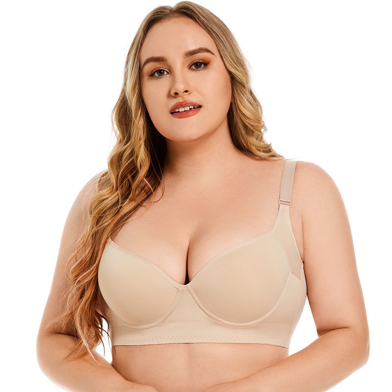 Cross-border plus size glossy seamless sexy underwear women push up breast collection anti-sagging bra with steel ring deep V bra Black  - Image 4