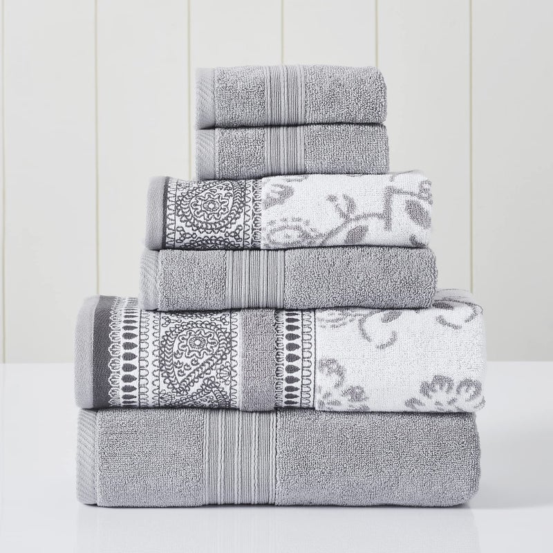 Modern Threads Modern Threads 6 Piece Set 2 Bath Towels 2 Hand Towels 2 Washcloths Yarn Dyed JacquardSolid Towel Set Ophelia Stone 