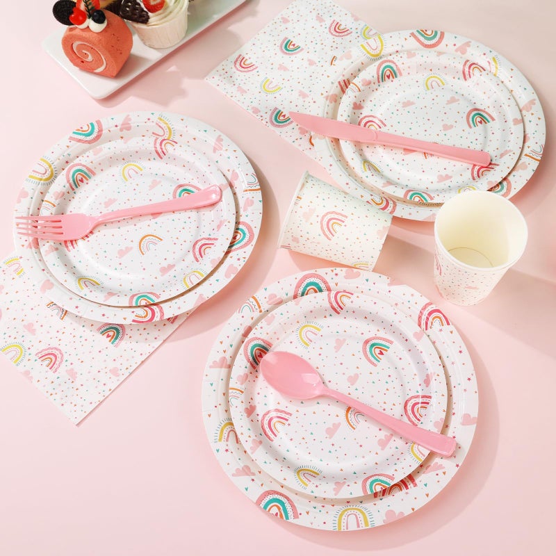 Gudvilla Boho Rainbow Birthday Decorations for Girl  168Pcs Rainbow Plates and Napkins Party Supplies  Rainbow Party Plates Serve 24  Rainbow Baby Shower for 1st 3rd 4th 5th Girl Birthday Decorations - Image 5
