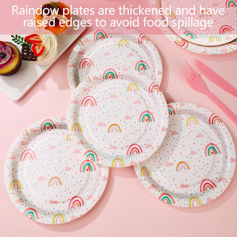 Gudvilla Boho Rainbow Birthday Decorations for Girl  168Pcs Rainbow Plates and Napkins Party Supplies  Rainbow Party Plates Serve 24  Rainbow Baby Shower for 1st 3rd 4th 5th Girl Birthday Decorations - Image 2