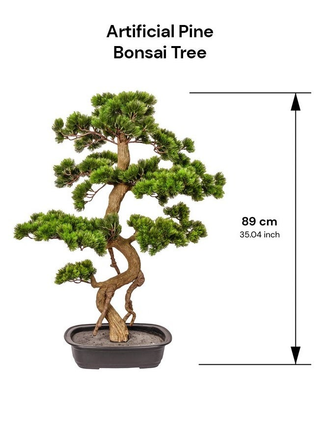 Gulf Flowers Artificial Bonsai Tree - Japanese Bonsai Pine Plant for Home Indoor Green Decor Office Desk Bathroom Farmhouse Decoration (89cm Bonsai)