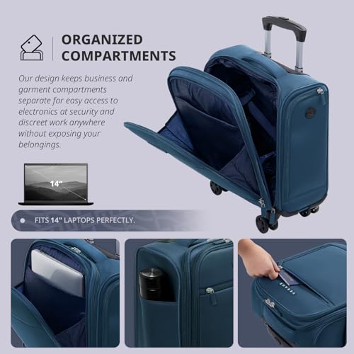 Verage Underseat Carry On Luggage with Wheels, 14.5-Inch Spinner Small Suitcase, Softside Lightweight Travel Bag for Men and Women, Airplane Carry On Bag, Nautical Blue - Image 4