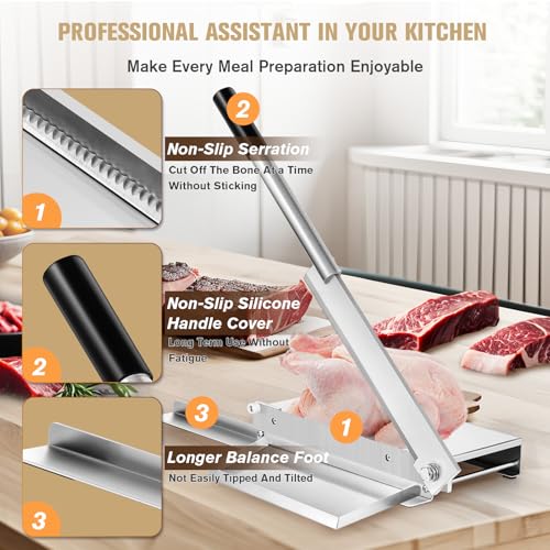 Moongiantgo Manual Meat Bone Cutter Rib Slicer Heavy Duty Chicken Cutting Machine with 16 Inch Knife SUS Bone Chopper for Beef Goat Pig Fish Butcher Commercial Kitchen (KD0298) - Image 5