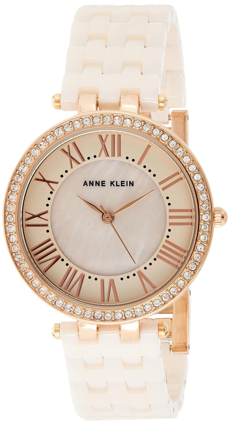 ANNE KLEIN ساعة أن كلاين النسائية AK/2130RGLP بكرستال مميز بلون وردي ذهبي و سيراميك فاتح وردي - Image 1
