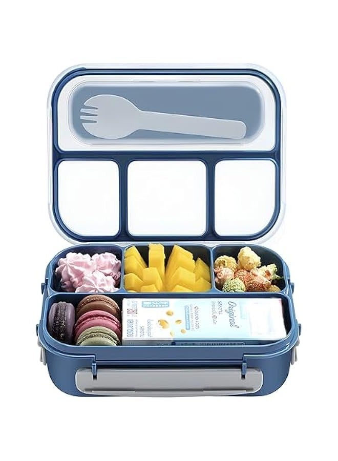 Beauenty Lunch Box 1300ML - 4 Deep Compartments, BPA Free, Leak-Proof & Reusable - Microwave, Dishwasher & Freezer Safe with Spoon for Adults, Kids, Toddlers (Blue) - Image 1