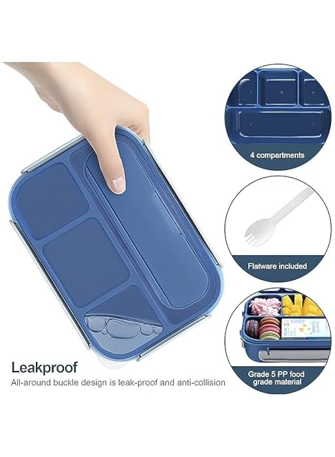Beauenty Lunch Box 1300ML - 4 Deep Compartments, BPA Free, Leak-Proof & Reusable - Microwave, Dishwasher & Freezer Safe with Spoon for Adults, Kids, Toddlers (Blue) - Image 2