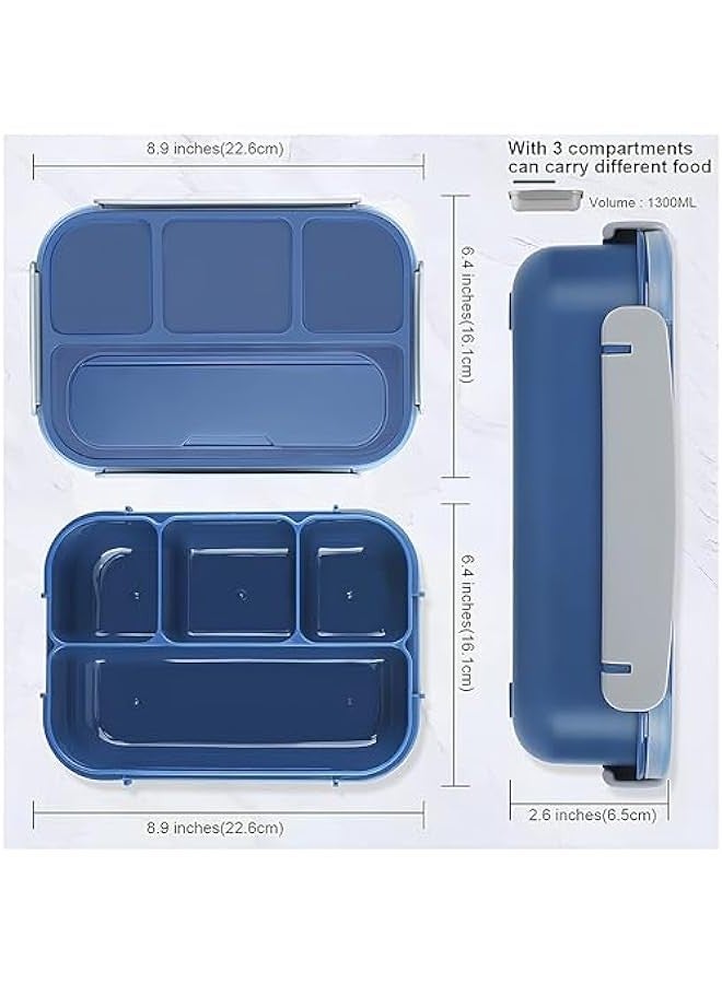 Beauenty Lunch Box 1300ML - 4 Deep Compartments, BPA Free, Leak-Proof & Reusable - Microwave, Dishwasher & Freezer Safe with Spoon for Adults, Kids, Toddlers (Blue) - Image 3