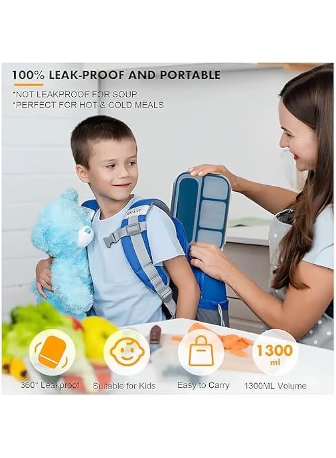 Beauenty Lunch Box 1300ML - 4 Deep Compartments, BPA Free, Leak-Proof & Reusable - Microwave, Dishwasher & Freezer Safe with Spoon for Adults, Kids, Toddlers (Blue) - Image 4