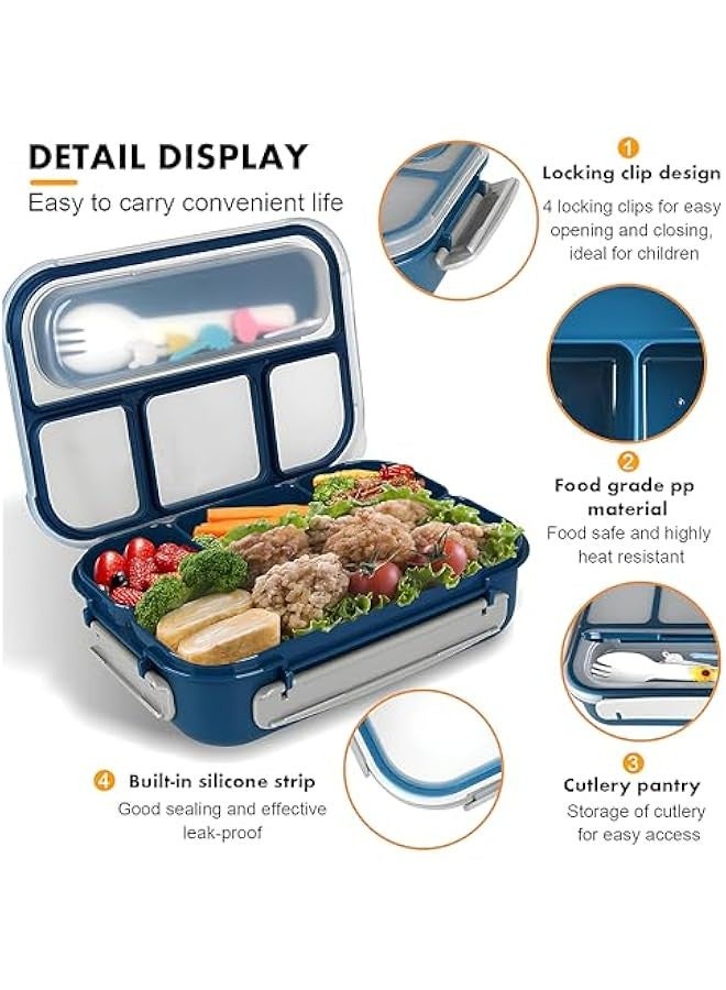 Beauenty Lunch Box 1300ML - 4 Deep Compartments, BPA Free, Leak-Proof & Reusable - Microwave, Dishwasher & Freezer Safe with Spoon for Adults, Kids, Toddlers (Blue) - Image 5
