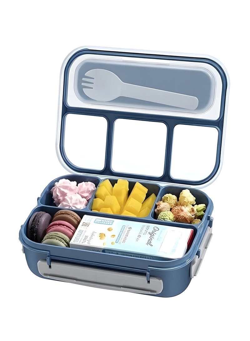 بيوينتي صندوق الغداء 1300 مل - 4 مقصورات عميقة، خالية من BPA، مقاومة للتسرب وإعادة الاستخدام - ميكروويف، غسالة صحون ومجمدة آمنة مع ملعقة للبالغين والأطفال والأطفال الصغار (أزرق) - Image 1