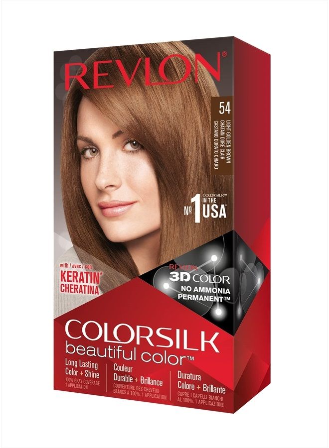 Revlon Permanent Hair Color by Revlon, Permanent Hair Dye, Colorsilk with 100% Gray Coverage, Ammonia-Free, Keratin and Amino Acids, 54 Light Golden Brown, 4.4 Oz (Pack of 1) - Image 1