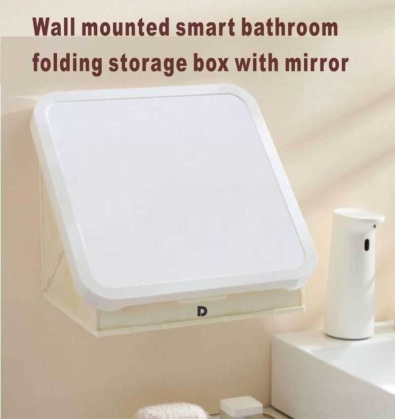 EVERMALL Hidden Storage Shelves Sliding Mirror Frame Large Vanity Mirror Large Capacity Folding Storage Cabinet with Square Mirror Panel WallMounted and Mirror for Bedroom Bathroom_39cm_white - Image 3