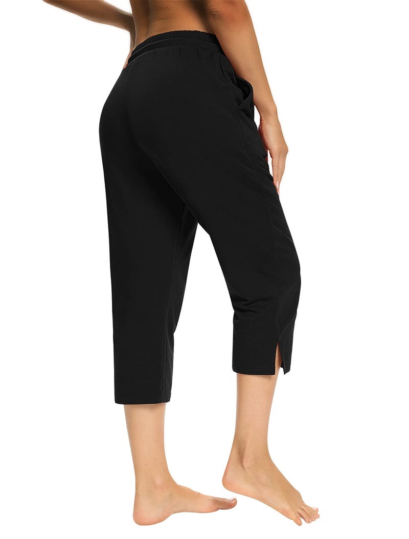 Sarin Mathews Womens Capri Yoga Pants Loose Workout Joggers Drawstring Sweatpants Lounge Pajama Capris Pants with Pockets Black XL - Image 3