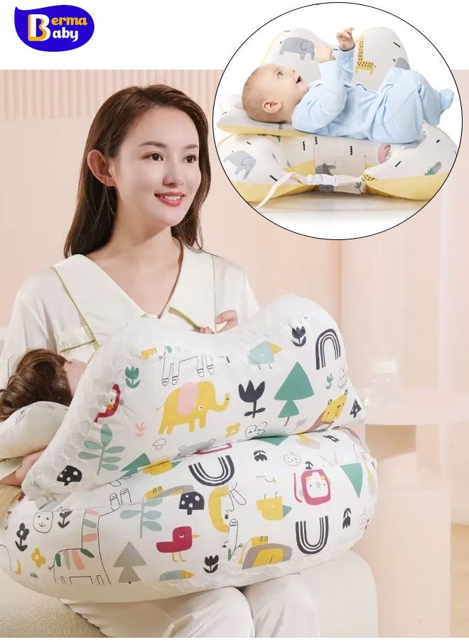 Berma Baby وسادة الرضاعة وموضعها - وسادة الرضاعة للمقاسات الكبيرة | الرضاعة الطبيعية، الرضاعة بالزجاجة، دعم الطفل | مع حزام خصر قابل للتعديل وغطاء قطني قابل للإزالة، غابة خضراء  - Image 1