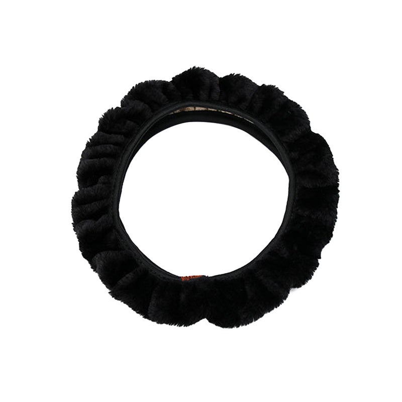 2pcs Plush Stretch- Vehicle Steering Wheel Comfy Black Car Wheel Protector - Image 5