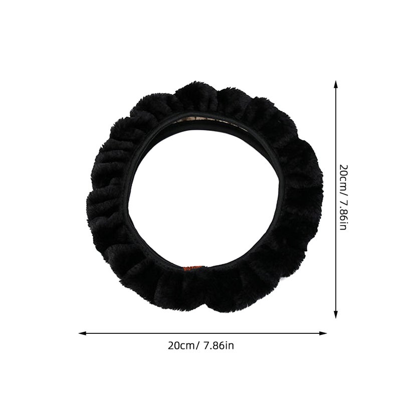 2pcs Plush Stretch- Vehicle Steering Wheel Comfy Black Car Wheel Protector - Image 2