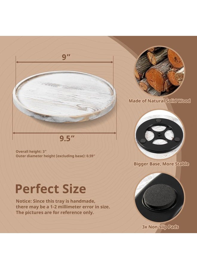 CMLKLZD 9 Inch Wood Lazy Susan Turntable Organizer for Cabinet - Round Wooden Lazy Susan Organization and Storage for Pantry Table Kitchen Countertop Cupboard Coffee Bar Farmhouse Decor - White Washed Wood - Image 2