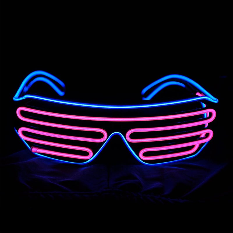 PINFOX Light Up Flashing Shutter Neon Rave Glasses El Wire LED Sunglasses Glow DJ Costumes For Party, 80s, EDM RB03 (Blue - Pink) - Image 4