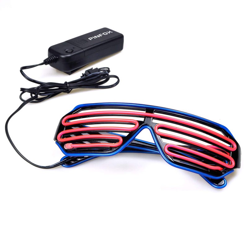 PINFOX Light Up Flashing Shutter Neon Rave Glasses El Wire LED Sunglasses Glow DJ Costumes For Party, 80s, EDM RB03 (Blue - Pink) - Image 5