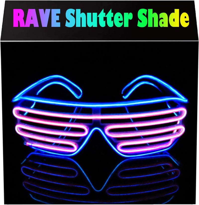 PINFOX Light Up Flashing Shutter Neon Rave Glasses El Wire LED Sunglasses Glow DJ Costumes For Party, 80s, EDM RB03 (Blue - Pink) - Image 1