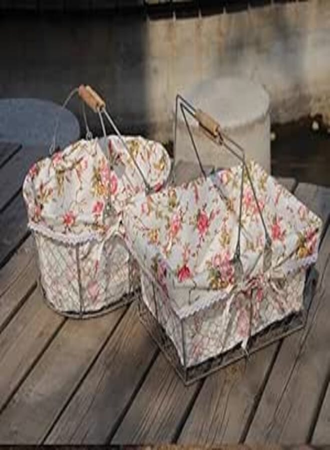 20 by 30 cm Serving Basket for Bakery and Fruits with Fabric Lining, 20 by 30 cm Rectangular Oval Shape with Round and Square Models 28cm for Kitchen Organization and Dining