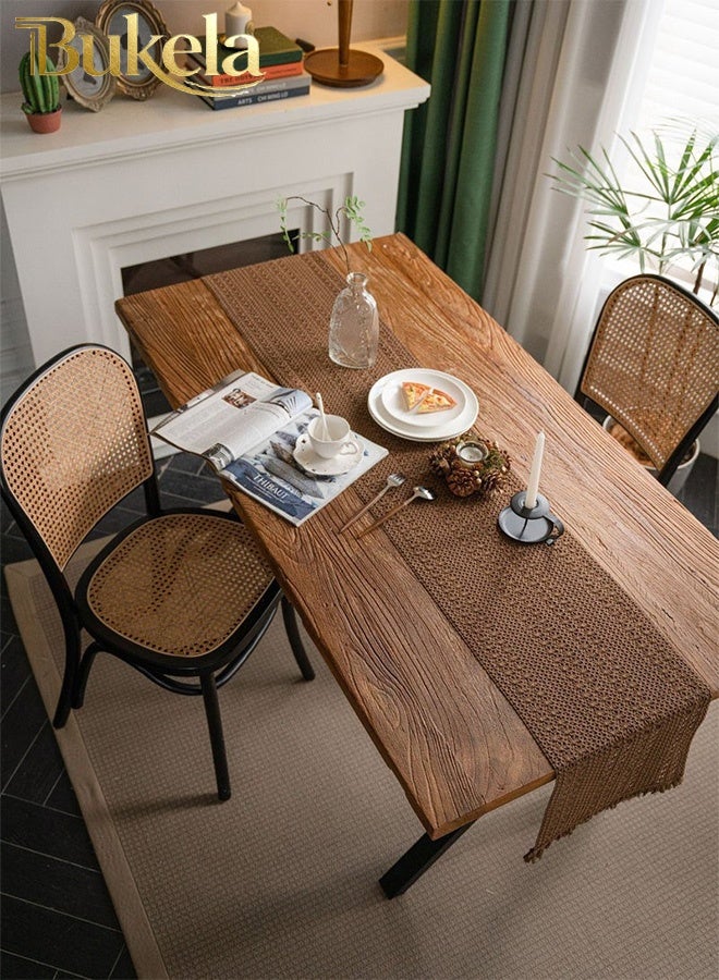 Bukela Boho Cotton Linen Table Runner,Hand Crocheted Hollow Table Runner for Wedding Reception Bridal Shower Party Decoration Table Centerpiece 12*72 inch (Coffee Color) - Image 4