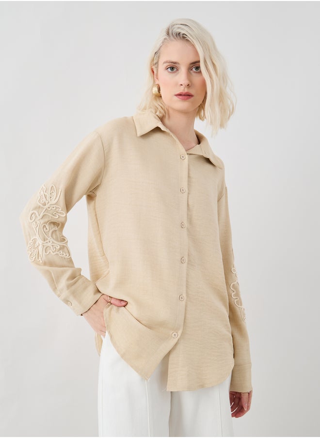 Take Two Take Two Embroidered Spread Collar Oversized Shirt  - Image 2