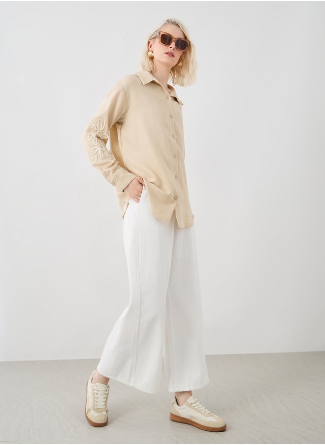 Take Two Take Two Embroidered Spread Collar Oversized Shirt  - Image 3