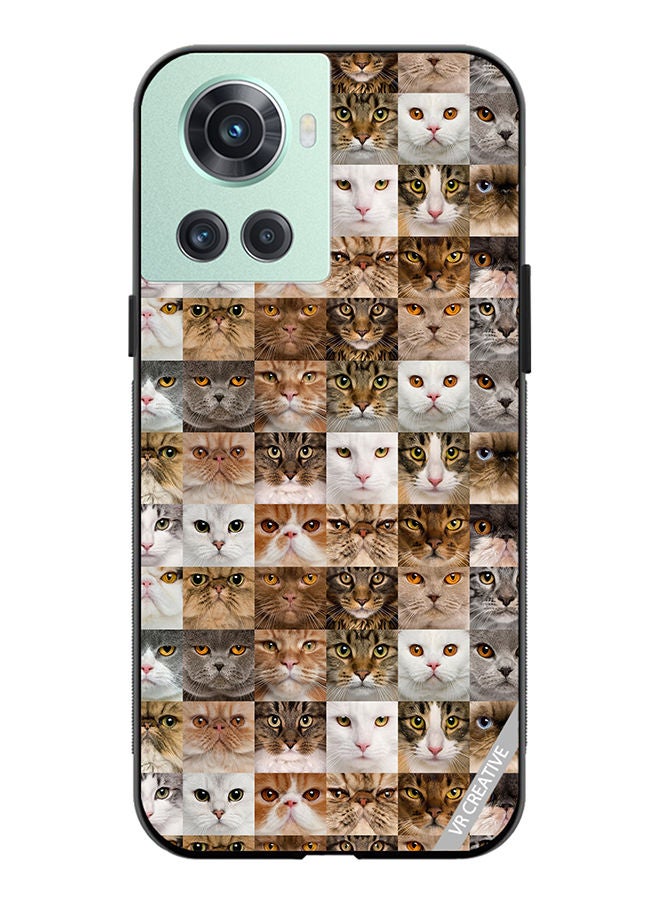 VR CREATIVE Protective Case Cover For OnePlus 10R Cat Faces Design Multicolour - Image 1
