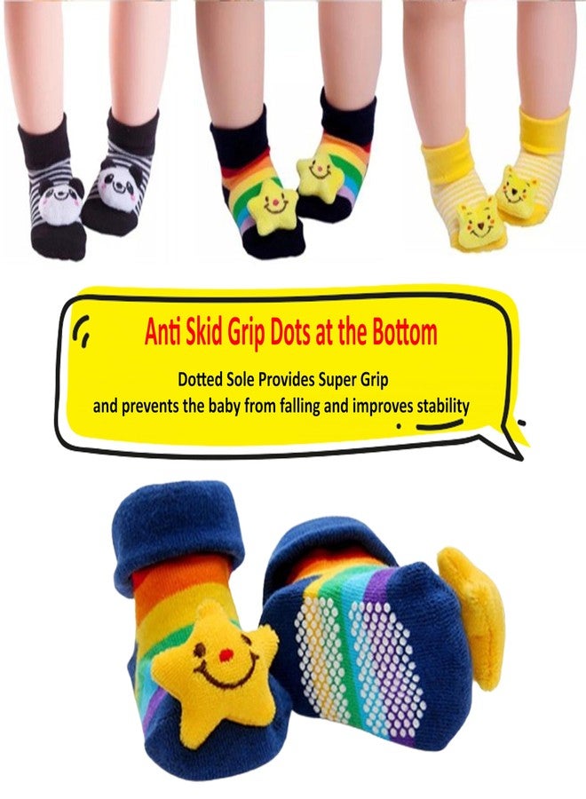 Kidbee Baby Colourful Cartoon Anti Slip/Anti Skid/Dotted Gripe Socks Ankle length (0-12 Months) (Boys Color, 4) - Image 2