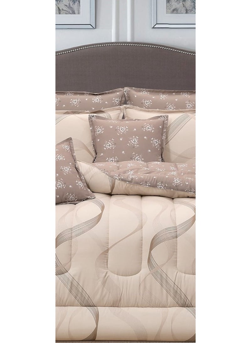 لوفيرا طقم مفرش نفرين ملكي لحاف قماش متين وناعم ونقشة عصرية 8 قطع مقاس 240*260 سم - Image 3