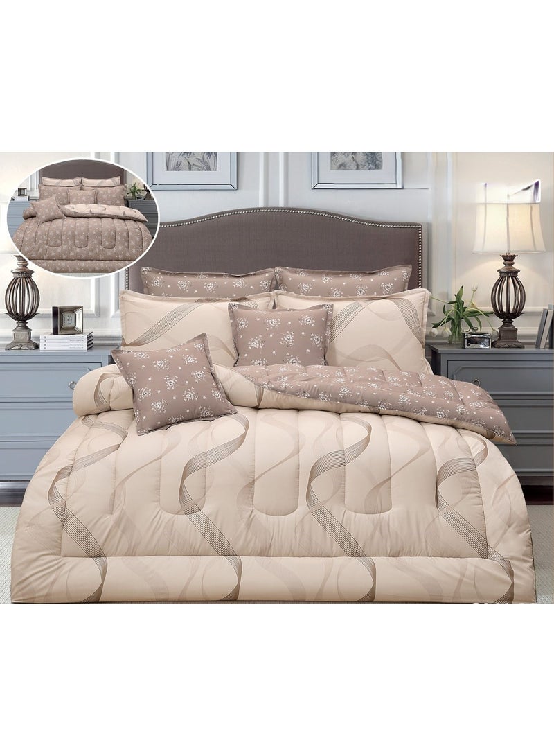 لوفيرا طقم مفرش نفرين ملكي لحاف قماش متين وناعم ونقشة عصرية 8 قطع مقاس 240*260 سم - Image 1