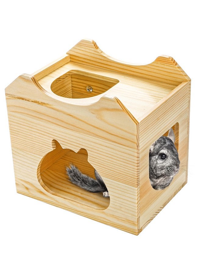 Yesland Yesland Wood Chinchilla House, Natural Small Animal Hideout Hut for Chinchilla, Squirrel, Sugar Gliders in Cage -Ventilated Wooden Hamster Habitat with Multiple Doors - 8.5 X 6 X 8 Inches - Image 1