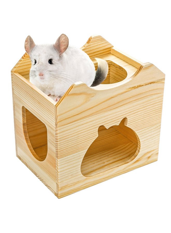 Yesland Yesland Wood Chinchilla House, Natural Small Animal Hideout Hut for Chinchilla, Squirrel, Sugar Gliders in Cage -Ventilated Wooden Hamster Habitat with Multiple Doors - 8.5 X 6 X 8 Inches - Image 3