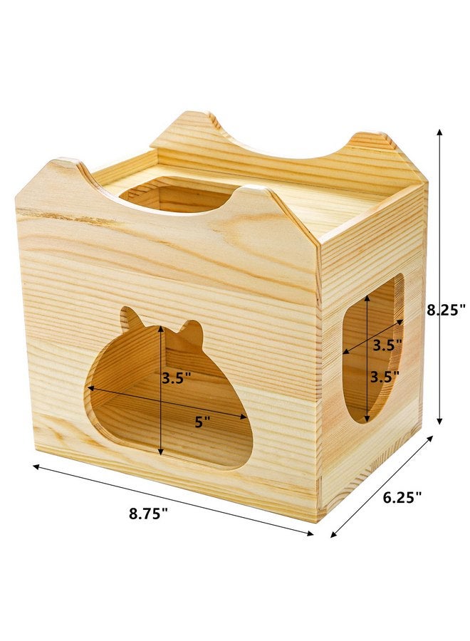 Yesland Yesland Wood Chinchilla House, Natural Small Animal Hideout Hut for Chinchilla, Squirrel, Sugar Gliders in Cage -Ventilated Wooden Hamster Habitat with Multiple Doors - 8.5 X 6 X 8 Inches - Image 2