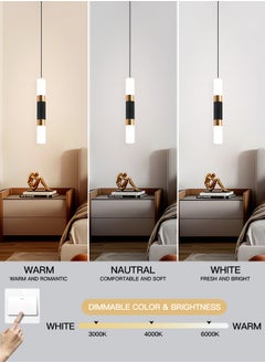 YATAI LIGHTING LED Pendant Lamp - Modern Adjustable Height Dimmable Cylinder Lamp for Dining, Living, Bedroom, Kitchen Island & Office - Black, 3000K-6000K, 8W, Three Color Dimming  - Image 3
