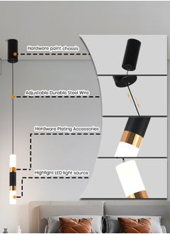 YATAI LIGHTING LED Pendant Lamp - Modern Adjustable Height Dimmable Cylinder Lamp for Dining, Living, Bedroom, Kitchen Island & Office - Black, 3000K-6000K, 8W, Three Color Dimming  - Image 4