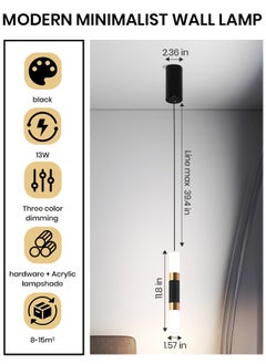 YATAI LIGHTING LED Pendant Lamp - Modern Adjustable Height Dimmable Cylinder Lamp for Dining, Living, Bedroom, Kitchen Island & Office - Black, 3000K-6000K, 8W, Three Color Dimming  - Image 2