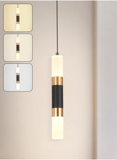 YATAI LIGHTING LED Pendant Lamp - Modern Adjustable Height Dimmable Cylinder Lamp for Dining, Living, Bedroom, Kitchen Island & Office - Black, 3000K-6000K, 8W, Three Color Dimming  - Image 1
