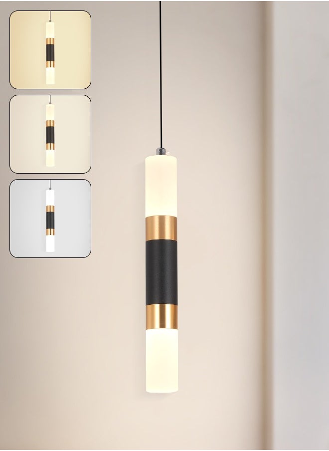YATAI LIGHTING مصباح LED معلق - مصباح أسطواني حديث قابل للتعديل الارتفاع لتناول الطعام والمعيشة وغرفة النوم وجزيرة المطبخ والمكتب - أسود، 3000K-6000K، 8 وات، تعتيم بثلاثة ألوان  - Image 1