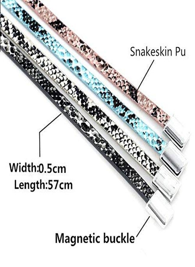 HUNO Multilayer Leopard Textured Cuff Bracelets Buckle Snakeskin PU Leather Wrap Cuff Bangle for Women-white - Image 3