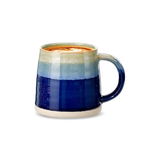 fMBB Large Ceramic Coffee Mugs, 13oz, Tea/Coffee Cups, Large Handle & Wide Bottom Coffee Mug, Transmutation Glaze, Hand Painted Mug, for Home or Office, Microwave and Dishwasher Safe, Blue Tone - Image 1