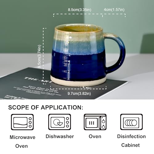 fMBB Large Ceramic Coffee Mugs, 13oz, Tea/Coffee Cups, Large Handle & Wide Bottom Coffee Mug, Transmutation Glaze, Hand Painted Mug, for Home or Office, Microwave and Dishwasher Safe, Blue Tone - Image 5