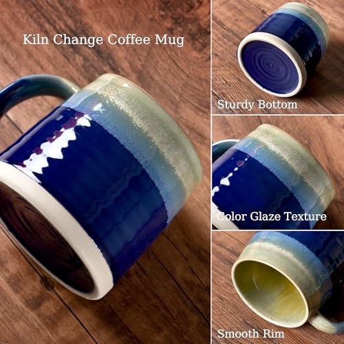 fMBB Large Ceramic Coffee Mugs, 13oz, Tea/Coffee Cups, Large Handle & Wide Bottom Coffee Mug, Transmutation Glaze, Hand Painted Mug, for Home or Office, Microwave and Dishwasher Safe, Blue Tone - Image 4