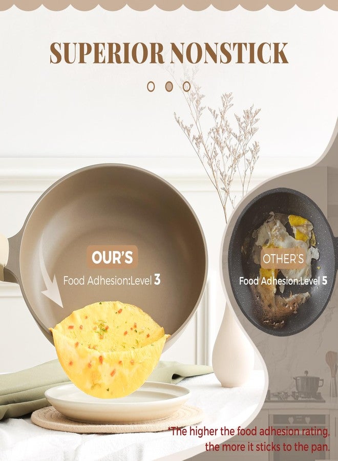 PRICUSIS Nonstick Frying Pan with Lid, Healthy Skillet, Egg Pan Nonstick Omelet Pan Chef's Pan, PFOA & PTFE Free, Induction Compatible (8Inch W/L Natural Linen) - Image 4