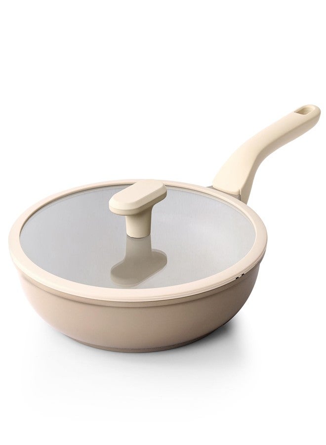 PRICUSIS Nonstick Frying Pan with Lid, Healthy Skillet, Egg Pan Nonstick Omelet Pan Chef's Pan, PFOA & PTFE Free, Induction Compatible (8Inch W/L Natural Linen) - Image 1